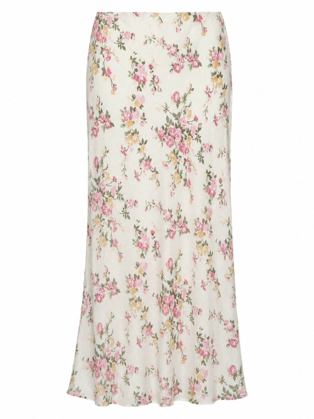 Reformation Layla Midi Skirt Posy Ivory Blush Floral Bias Cut Elastic Waist 2